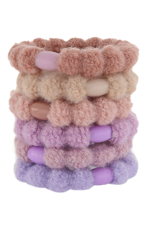 L. Erickson hair ties, 6 pack thick, bubble knit ponytail holders, purple, pink soft bands.