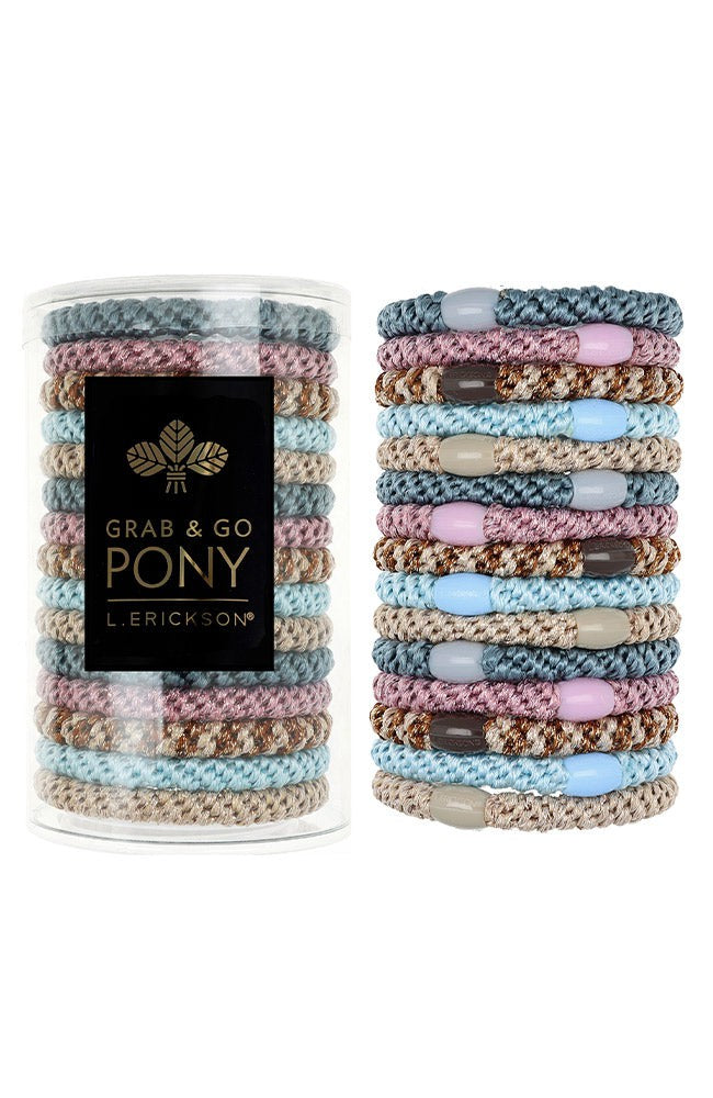 L. Erickson hair ties for thick hair, 15 pack Grab &amp; Go  Pony Tube with multi neutral hair bands.