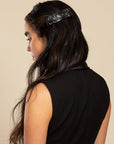 Womens Black, large, French Barrette styling side-swept, black, straight hair. Hair accessory by France Luxe.
