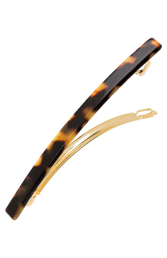 Long, Tortoise Shell hair clip featuring a French barrette style clasp, ideal for fine to medium hair - Long &amp; Skinny Barrette, Tokyo.