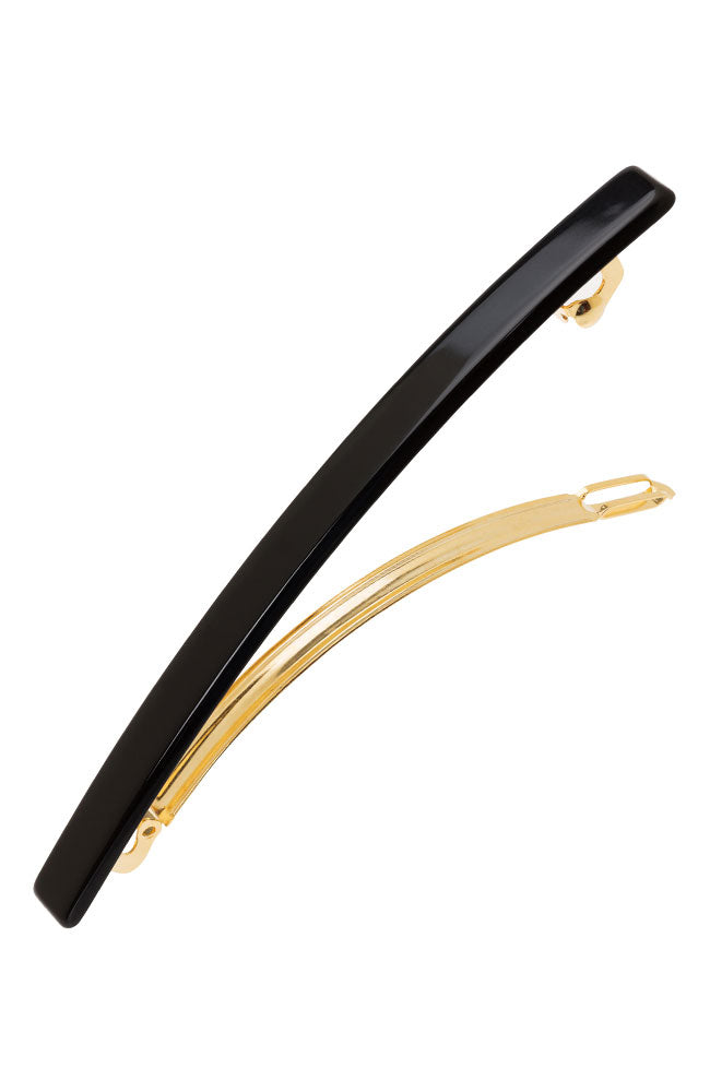 Long, classic black hair clip featuring a French barrette style clasp, ideal for fine to medium hair - Long &amp; Skinny Barrette, Black.
