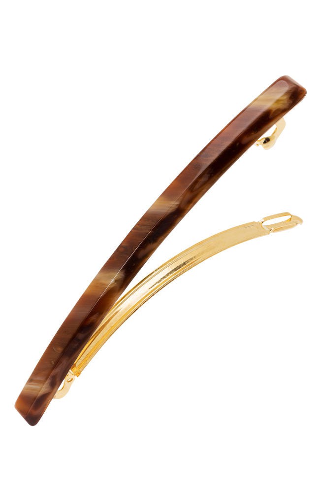Long, warm caramel and amber hair clip featuring a French barrette style clasp, ideal for fine to medium hair - Long &amp; Skinny Barrette, Caramel Horn.
