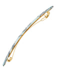 Side view of a light blue France Luxe long barrette, ideal for fine to medium hair.