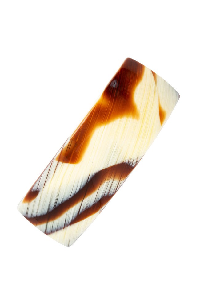 Large, French barrette ideal for thick hair - Rectangle Volume Barrette, Natural Horn, horn inspired blend of creamy ivory, warm caramel, and chestnut brown.