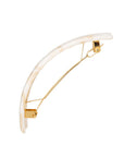 Side view of a white France Luxe large barrette, with a spacious clasp for thick hair.