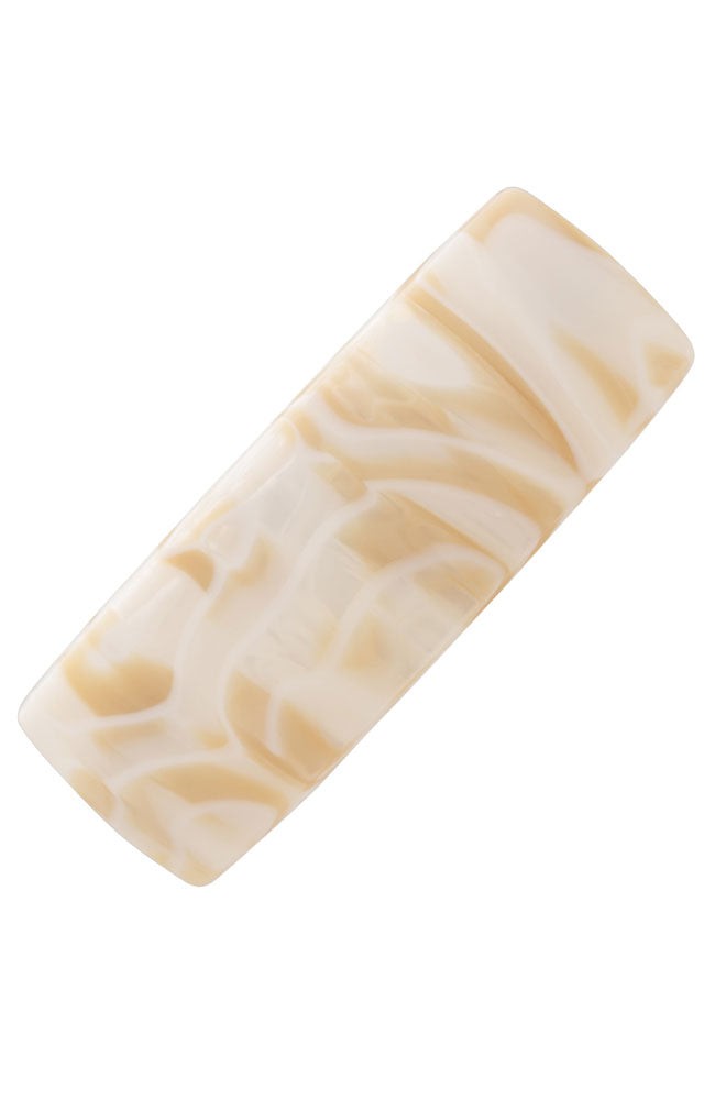 Large, French barrette ideal for thick hair - Rectangle Volume Barrette, Alba, marbled ivory white.