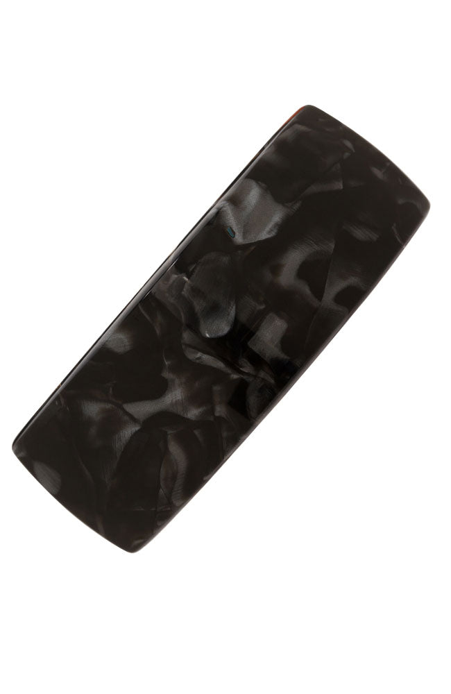 Large, French barrette ideal for thick hair - Rectangle Volume Barrette, Nacro Black, marbled pearlescent black.