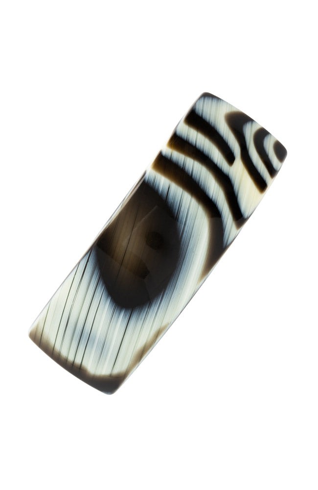 Large, French barrette ideal for thick hair - Rectangle Volume Barrette, Black Horn, horn inspired blend of cream and black.