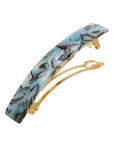 Medium hair clip featuring a classic French barrettes style clasp, ideal for most hair types - Classic Rectangle Barrette, light blue, faux shell.