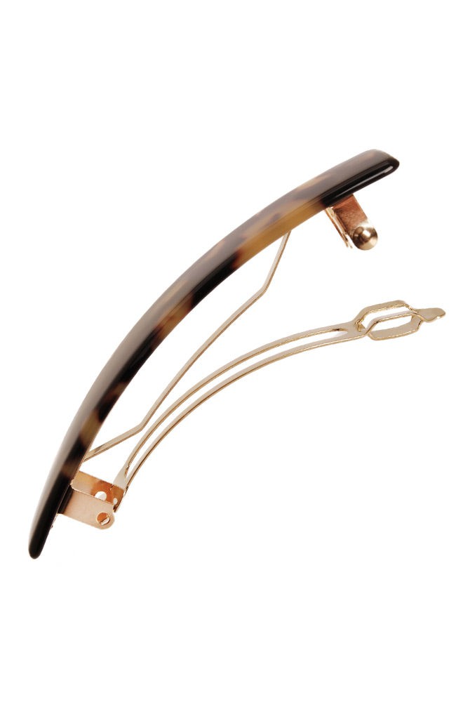 Medium hair clip featuring a classic French barrettes style clasp, ideal for most hair types - Classic Rectangle Barrette, Tortoise Shell.