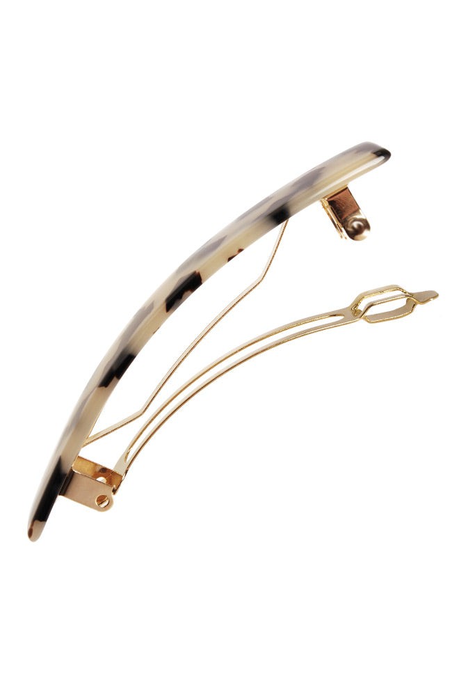 Medium hair clip featuring a classic French barrettes style clasp, ideal for most hair types - Classic Rectangle Barrette, Ivory Tortoise Shell.