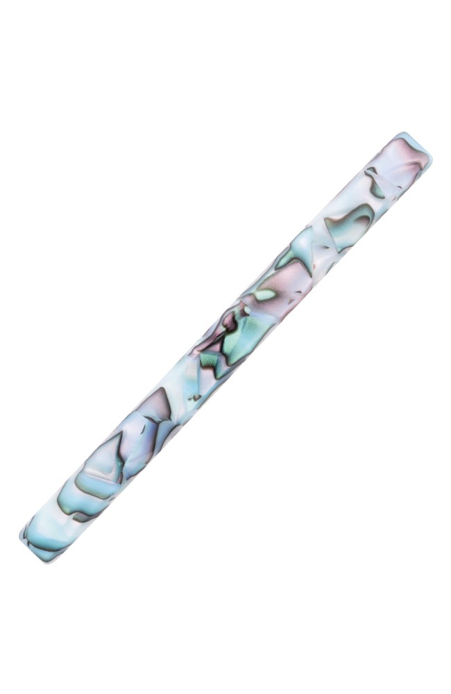 Long, French barrette ideal for fine to medium hair - Long &amp; Skinny Barrette, South Sea, light blue, faux shell.