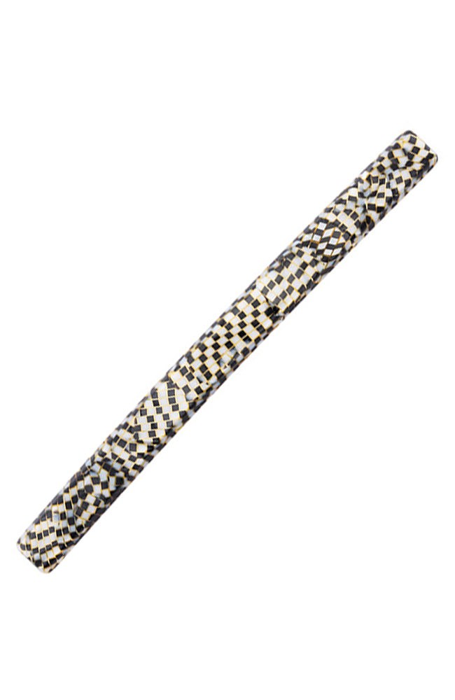 Long, French barrette ideal for fine to medium hair - Long &amp; Skinny Barrette, Opera Silver, pixelated mosaic of silver with black.