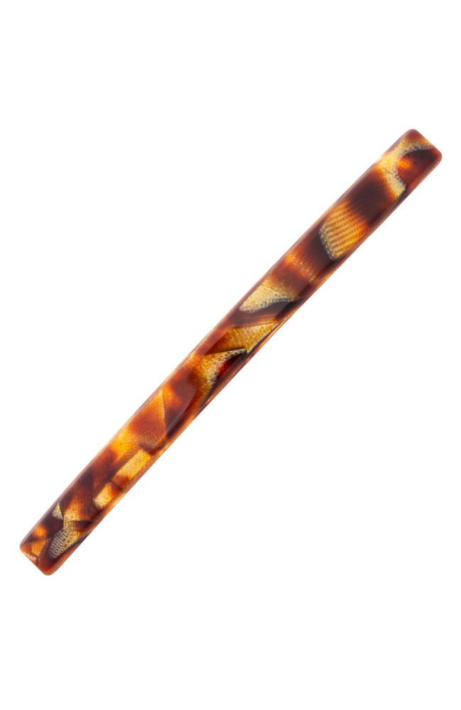Long, French barrette ideal for fine to medium hair - Long &amp; Skinny Barrette, Africa, textured bronze and amber.