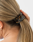 Womens large Barrette, ideal for thick hair, seen styling pulled back, blonde, straight hair.