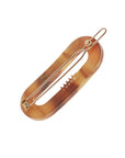 Small, warm caramel and amber French clip featuring a ball and post clasp, ideal for fine hair or small sections - Mini Oval on Tige Boule Barrette, Caramel Horn.