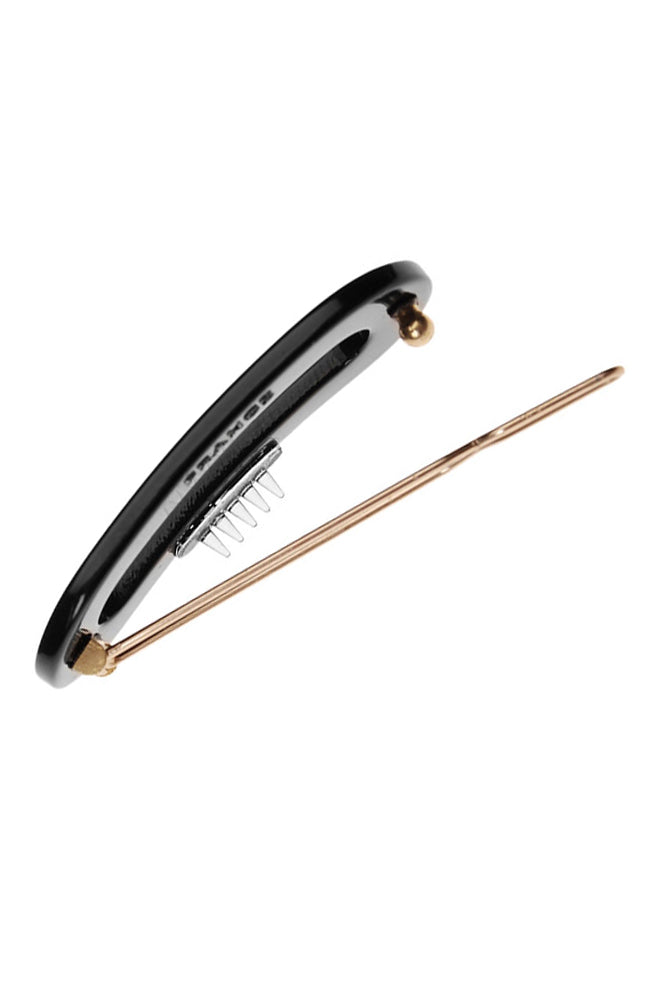Small hair clip featuring a ball and post clasp, ideal for fine hair or small sections - Mini Oval on Tige Boule Barrette, Black.