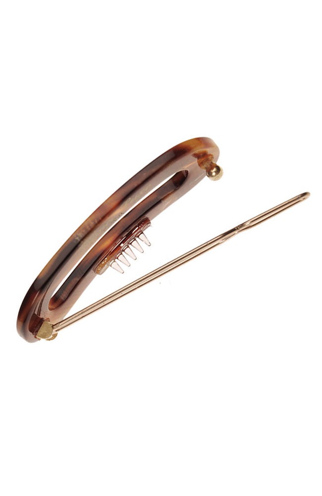 Small hair clip featuring a ball and post clasp, ideal for fine hair or small sections - Mini Oval on Tige Boule Barrette, Africa.