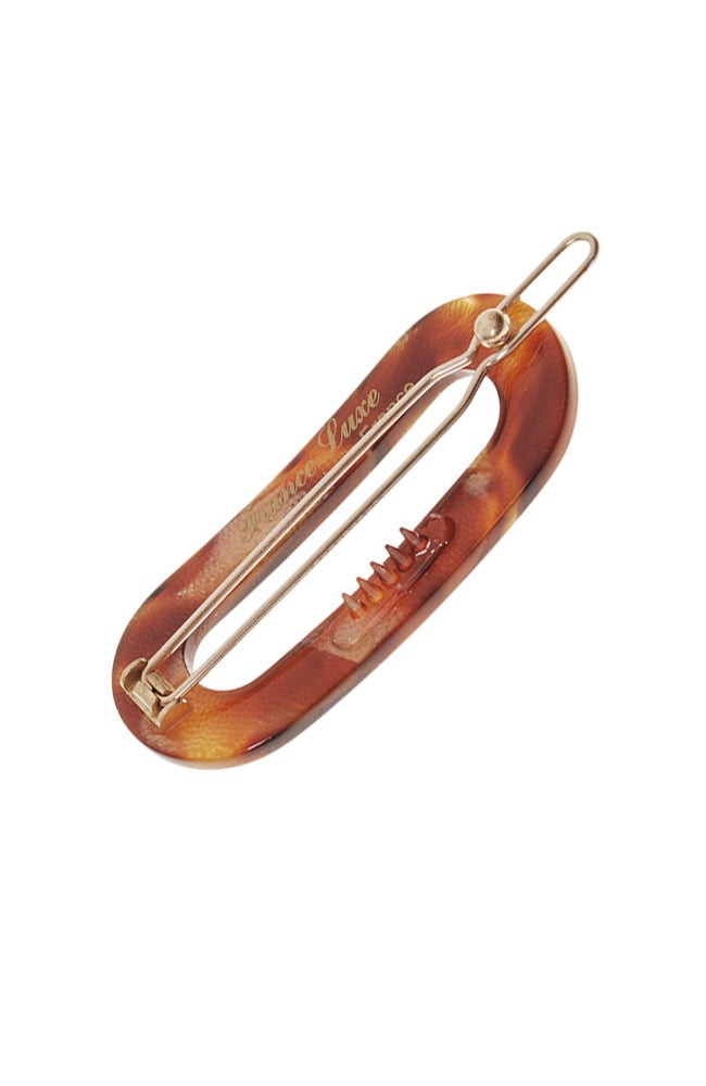Small, textured bronze and amber French clip featuring a ball and post clasp, ideal for fine hair or small sections - Mini Oval on Tige Boule Barrette, Africa.