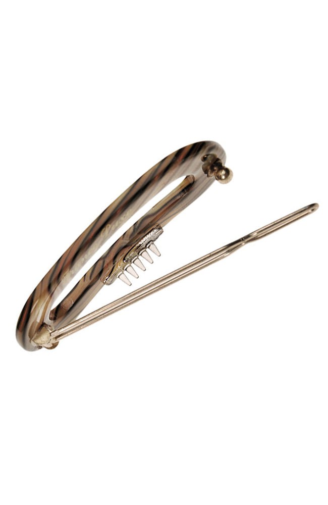 Small hair clip featuring a ball and post clasp, ideal for fine hair or small sections - Mini Oval on Tige Boule Barrette, Onyx.