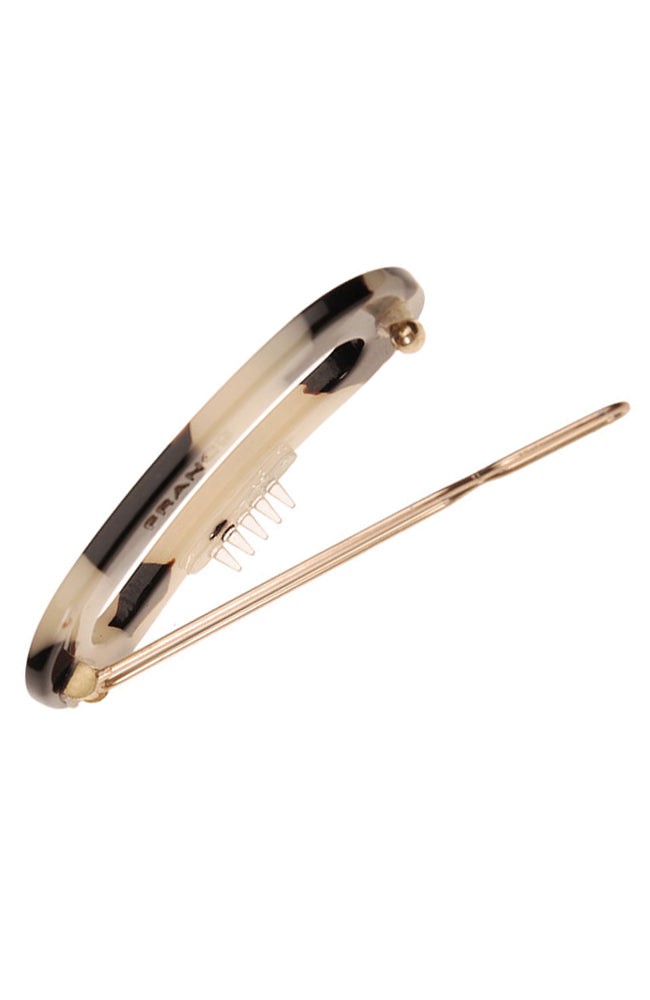 Small hair clip featuring a ball and post clasp, ideal for fine hair or small sections - Mini Oval on Tige Boule Barrette, Ivory Tokyo.