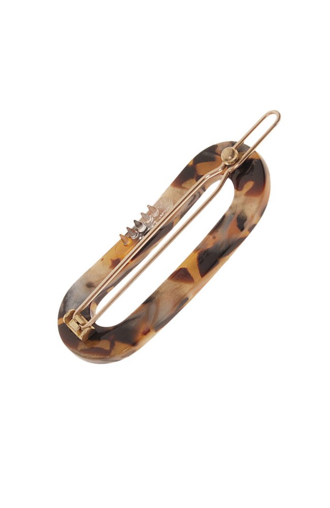 Small, golden sand and rich brown French clip featuring a ball and post clasp, ideal for fine hair or small sections - Mini Oval on Tige Boule Barrette, Lasco.