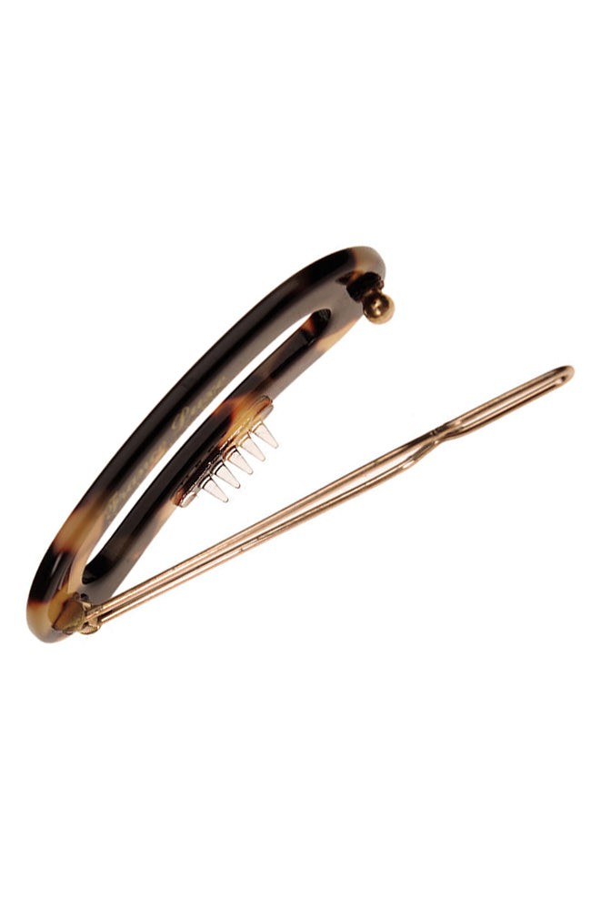 Small hair clip featuring a ball and post clasp, ideal for fine hair or small sections - Mini Oval on Tige Boule Barrette, Tokyo.