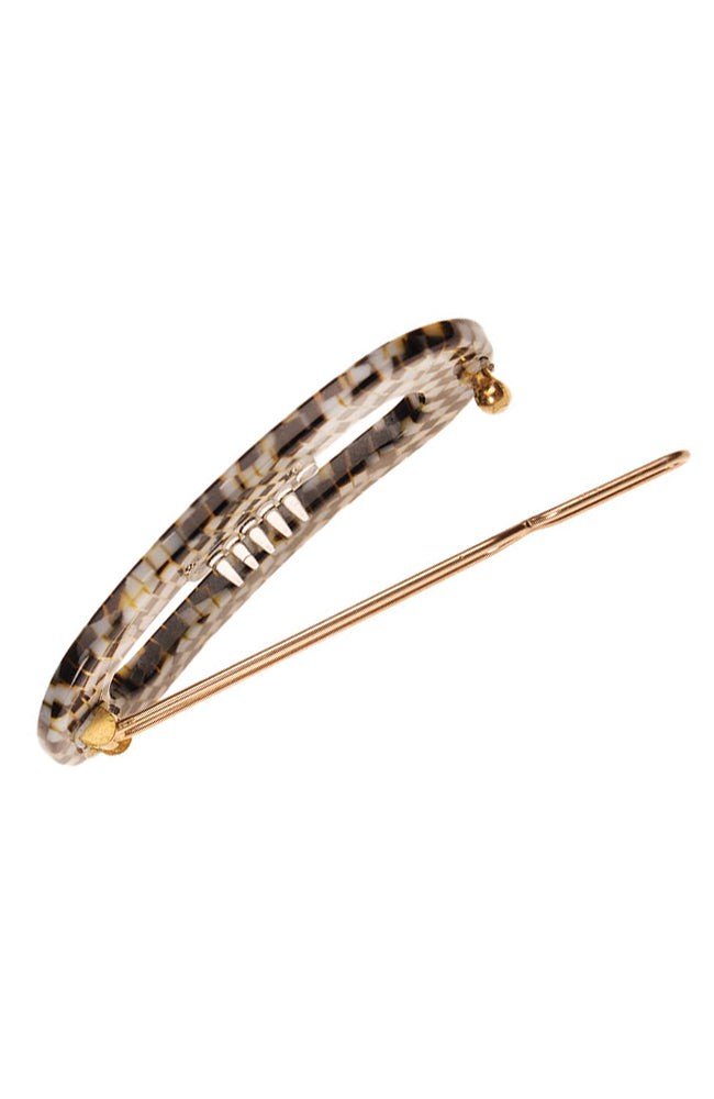 Small hair clip featuring a ball and post clasp, ideal for fine hair or small sections - Mini Oval on Tige Boule Barrette, Opera Silver.