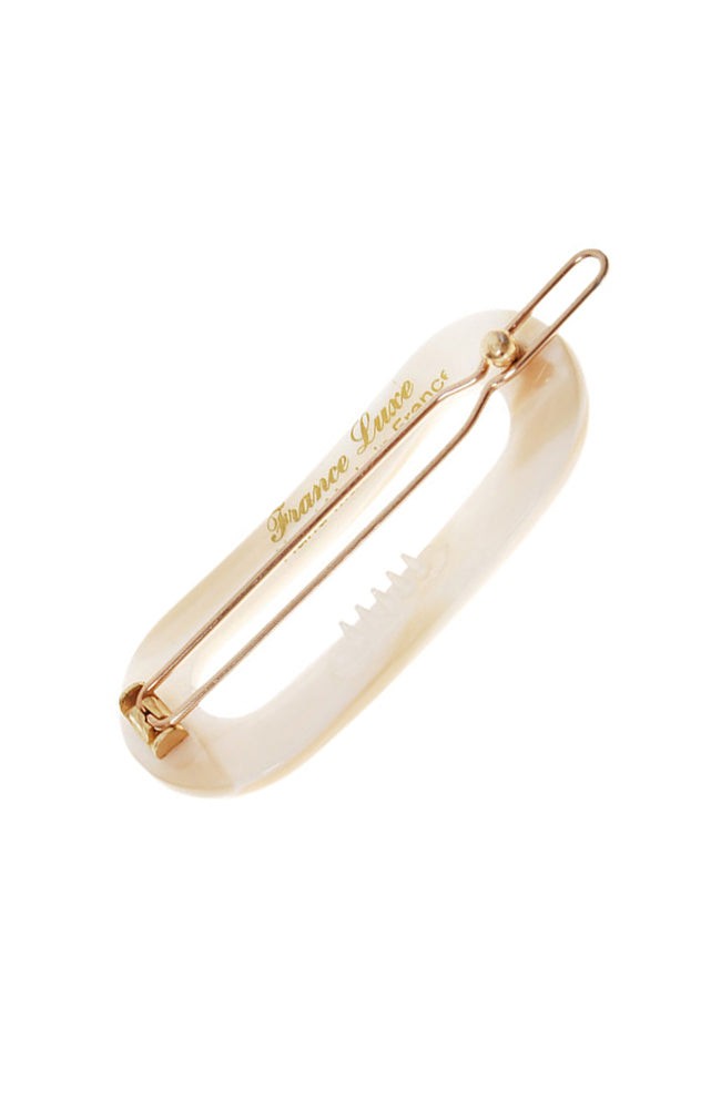 Small, marbled ivory white French clip featuring a ball and post clasp, ideal for fine hair or small sections - Mini Oval on Tige Boule Barrette, Alba.