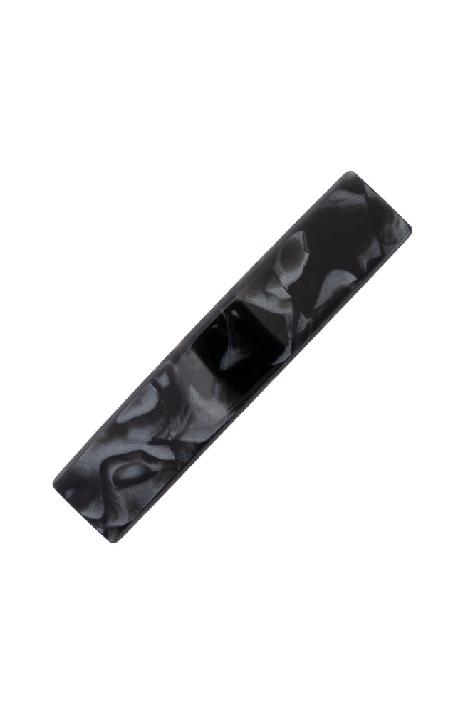 Medium, French barrette ideal for most hair types - Classic Rectangle Barrette, Nacro Black, marbled pearlescent black.
