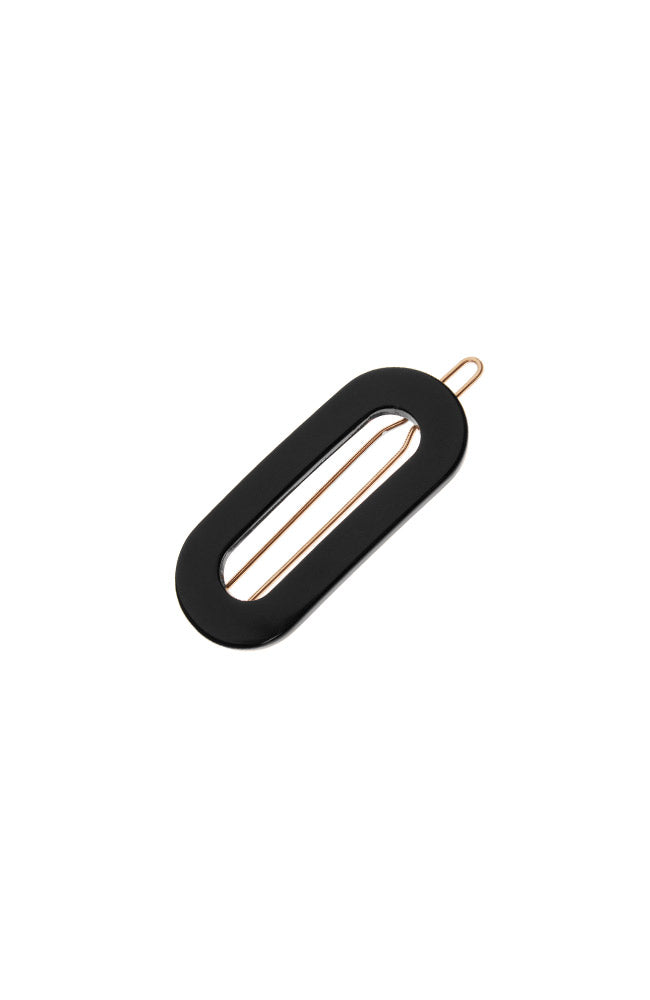 France Luxe small, classic black barrette for women - Mini Oval on Tige Boule Barrette, Black.