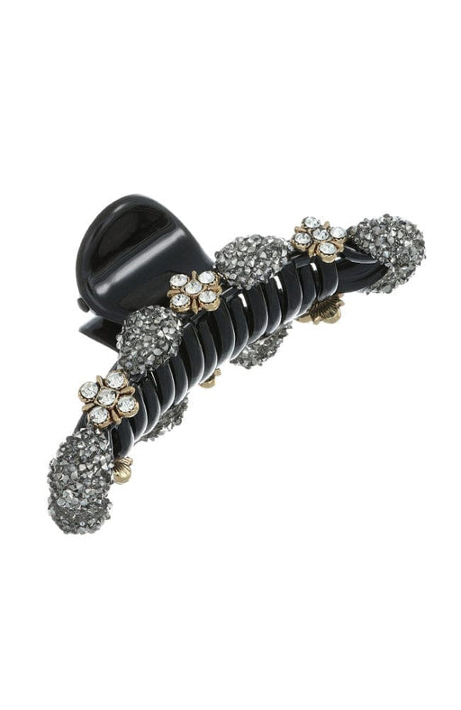 L. Erickson Black hair clip with metal and crystal embellishments
