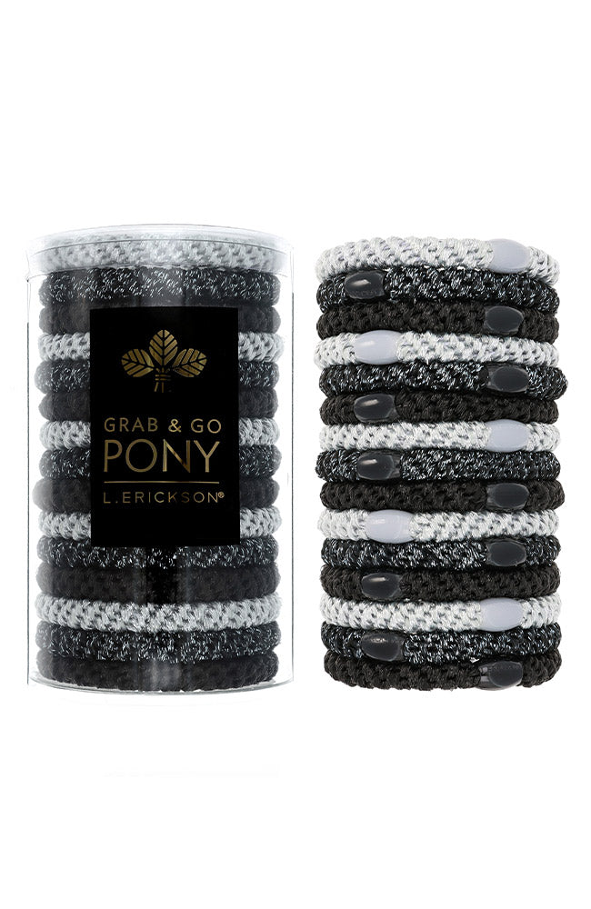 L. Erickson hair ties for thick hair, 15 pack Grab &amp; Go Pony Tube with black hair bands.