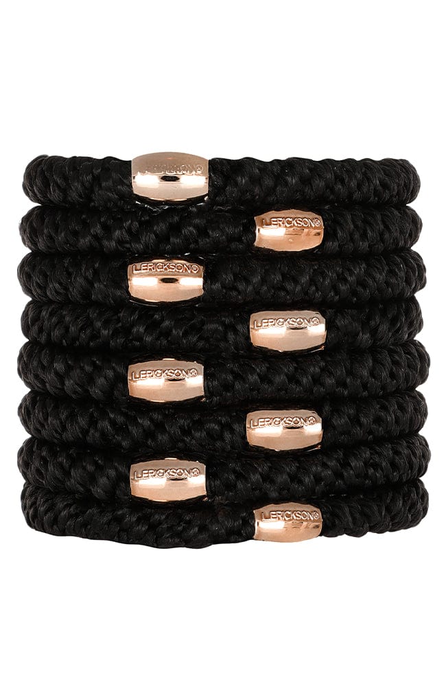 L. Erickson hair ties, 8 pack of Grab &amp; Go ponytail holders, Thick, black &amp; rose gold hair bands.