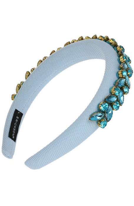 Padded crystal embellished wide headband, Sapphire Bluebell Headband by L. Erickson