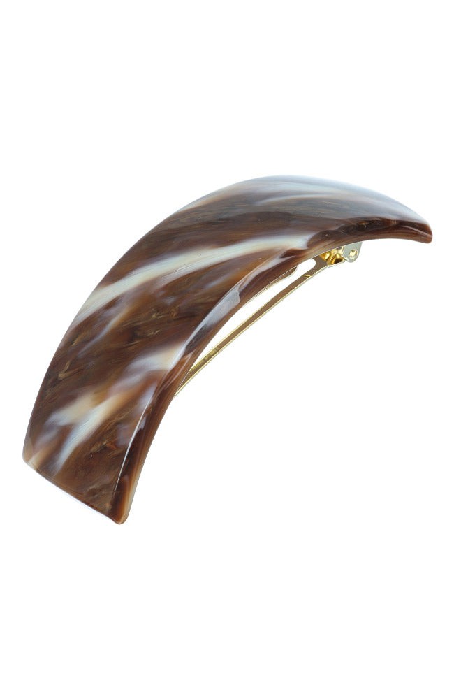 France Luxe large, warm caramel and amber barrette for women - Rectangle Volume Barrette, Caramel Horn.