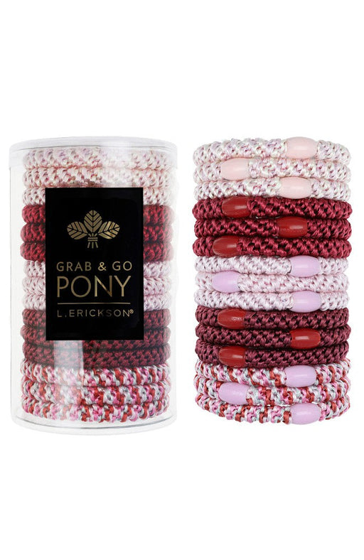 L. Erickson hair ties, 15 pack of Grab & Go  Pony Tube, Thick, pink, red hair bands.