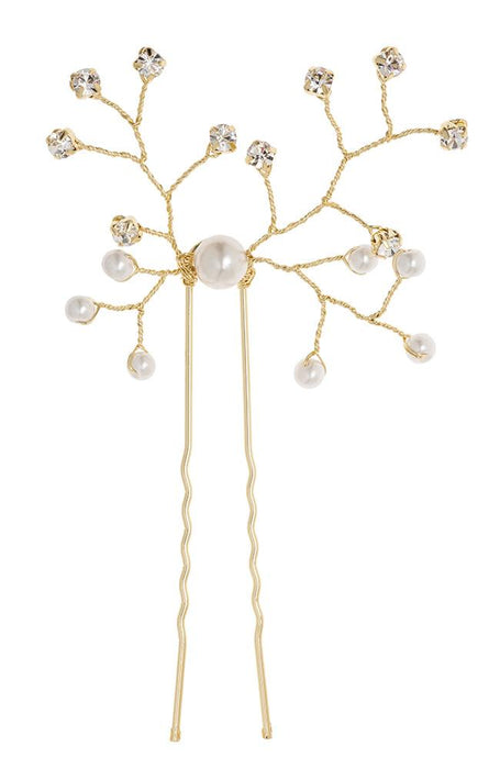 Gold crystal & pearl bridal hair pin, Small Eden Hair Pin by L. Erickson