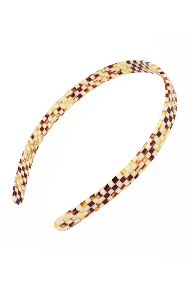France Luxe comfortable, checkered tortoise and ivory headband for women - 1/2" Ultracomfort Headband, Damier.