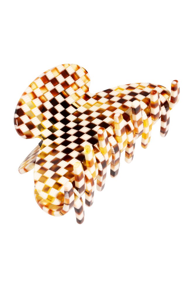 France Luxe medium, checkered tortoise and ivory claw hair clip for women - Couture French Claw Clip, Damier.