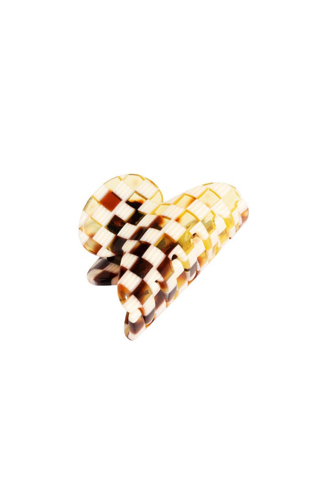 France Luxe mini, checkered tortoise and ivory claw hair clip for women - Mini Couture French Claw Clip, Damier.