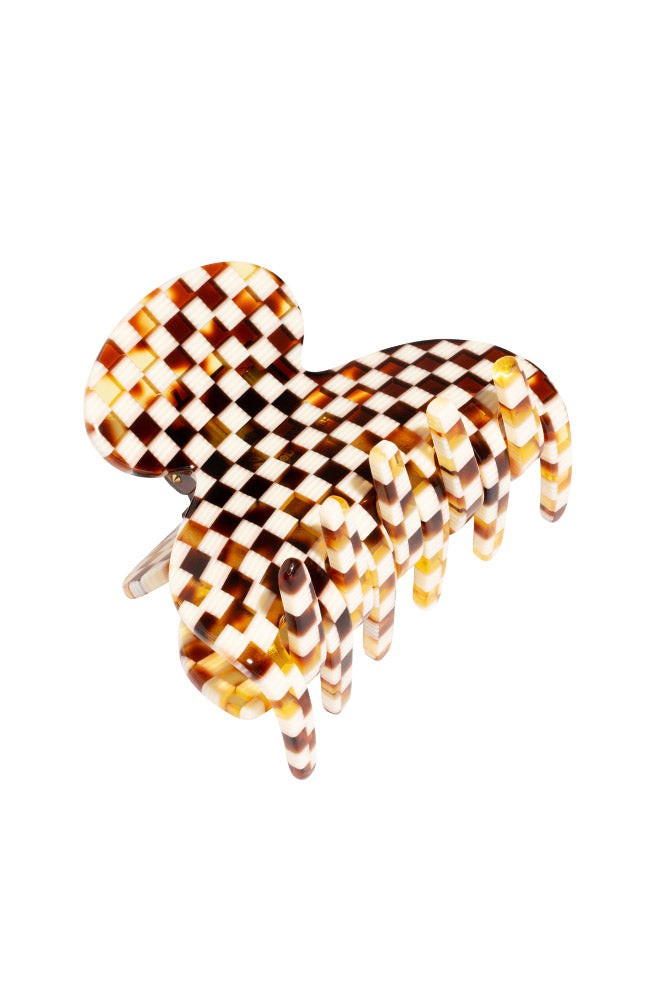 France Luxe small, checkered tortoise and ivory claw hair clip for women - Small Couture French Claw Clip, Damier.