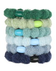 L. Erickson hair ties, 6 pack thick, bubble knit ponytail holders, blue, green soft bands.