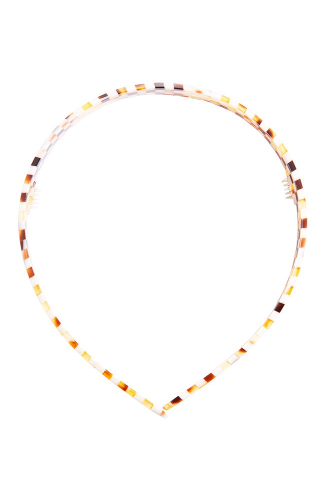 Comfortable, French headband ideal for all hair types - 1/2" Ultracomfort Headband, Damier, checkered tortoise and ivory.