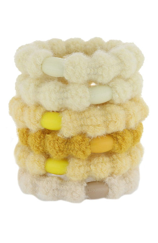 L. Erickson hair ties, 6 pack thick, bubble knit ponytail holders, yellow soft bands.