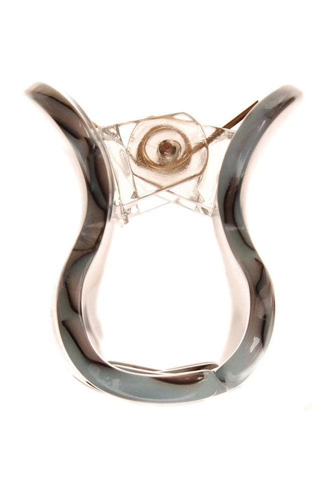 Side view of a light blue France Luxe mini claw hair clip, ideal for fine hair or small sections.