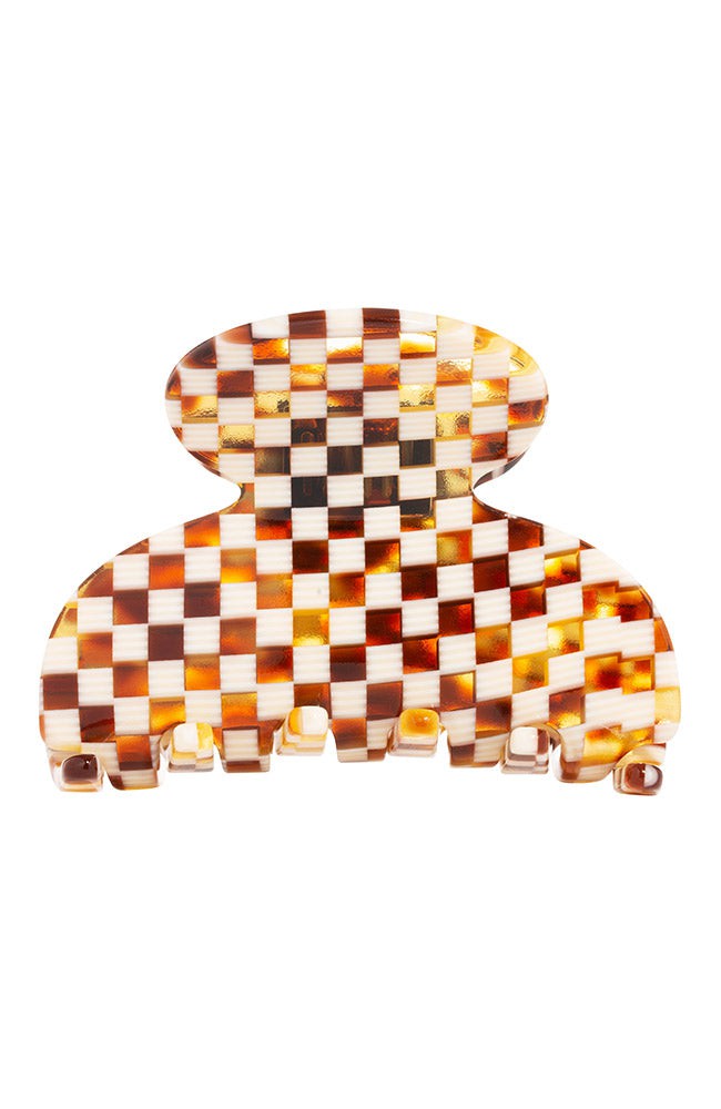 Small, French claw hair clip ideal for fine hair or small sections - Small Couture French Claw Clip, Damier, checkered tortoise and ivory.