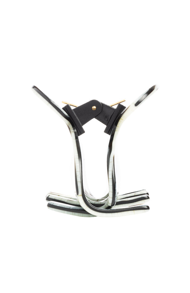 Side view of a black &amp; white France Luxe small claw hair clip, ideal for fine hair or small sections.