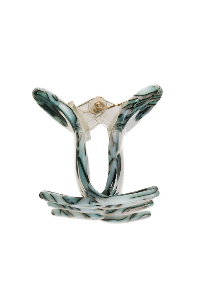 Side view of a light blue France Luxe small claw hair clip, ideal for fine hair or small sections.