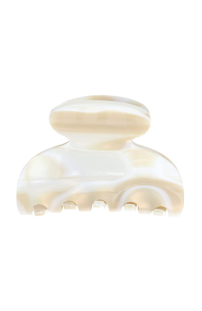 Small, French claw hair clip ideal for fine hair or small sections - Small Couture French Claw Clip, Alba, marbled ivory white.